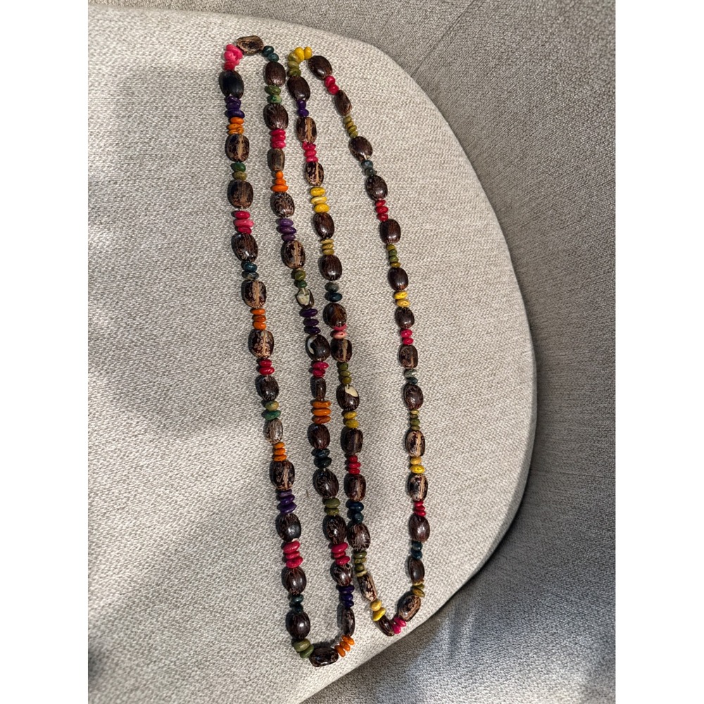 Vintage Lot of 2 Seed Bead Necklace Multi 15" Boho Tropical Earthy